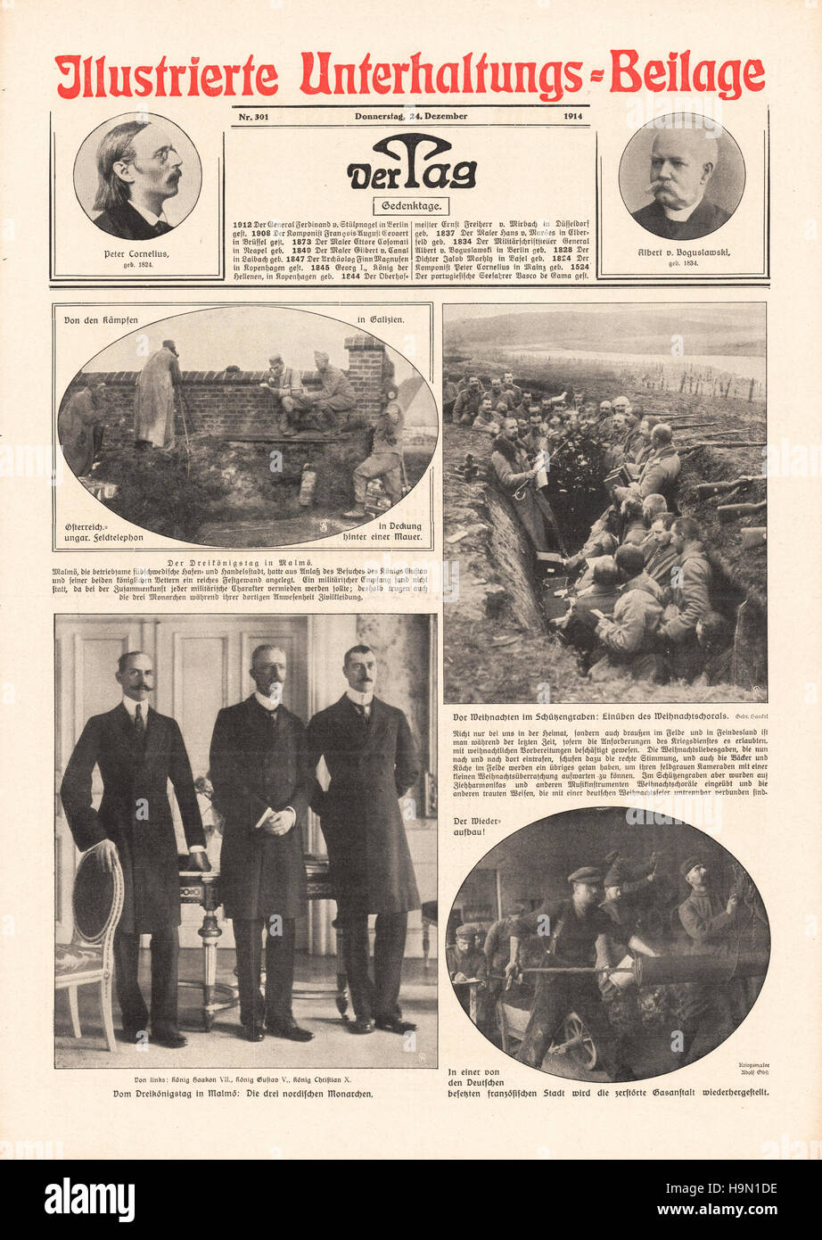 1914 zwingt Berliner Lokal Anzeiger deutsch singen Weihnachtslieder auf westliche Frontseite Stockfoto