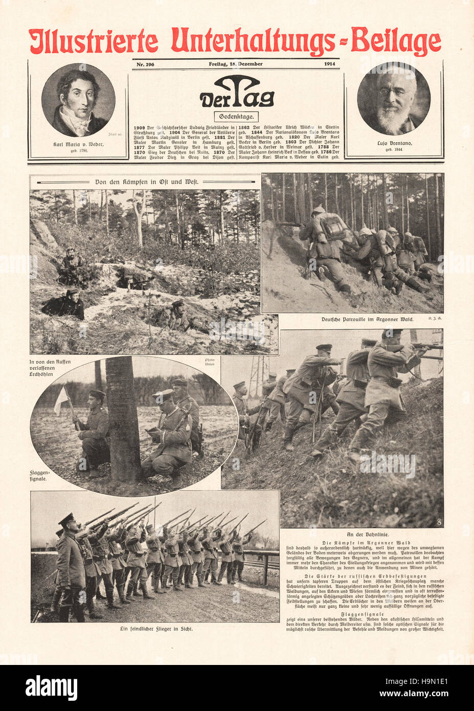 1914 der Tag Titelseite deutsche Soldaten in der Ausbildung Stockfoto