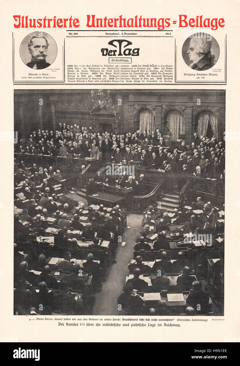 1914 der Tag Bundeskanzlerin Theobald von Bethmann-Hollweg im Reichstag Stockfoto