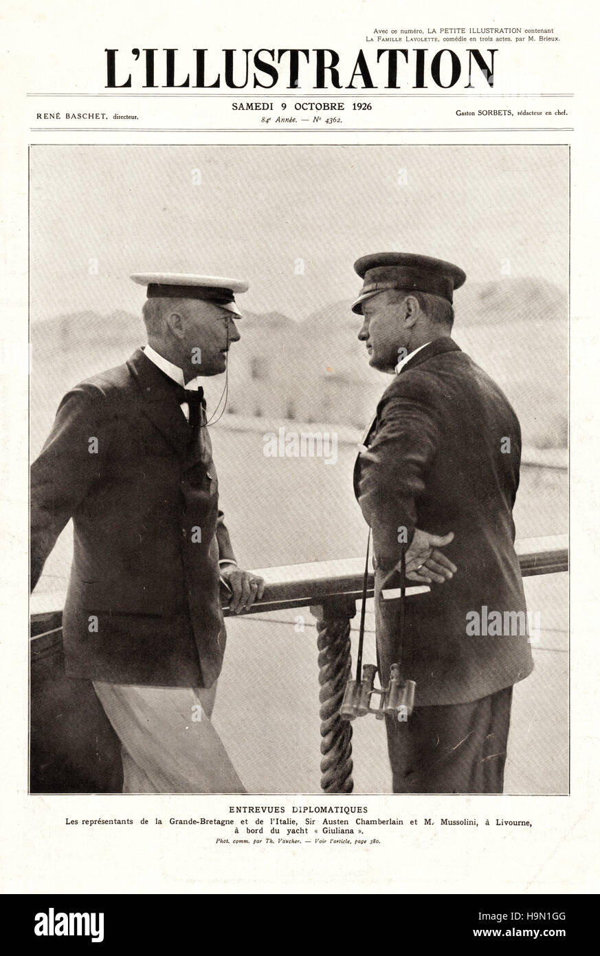 1926 L'Illustration Front Seite Benito Mussolini mit Austen Chamberlain Stockfoto