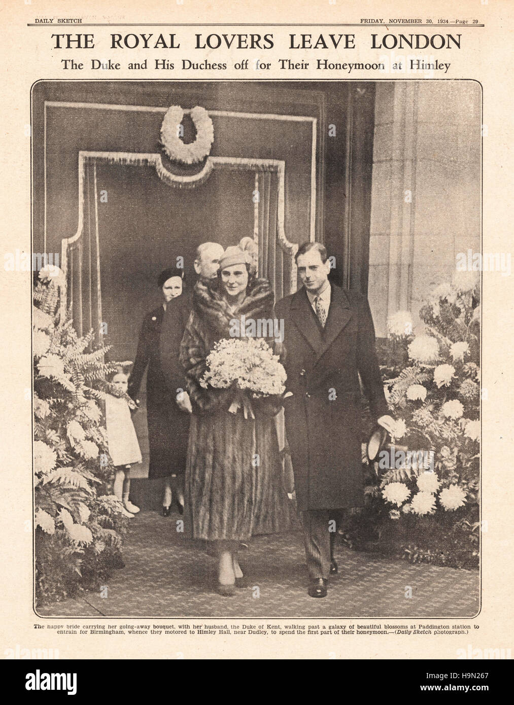 1934 daily Sketch Seite 29 Hochzeit von Prinz Georg und Prinzessin Marina von Griechenland Stockfoto