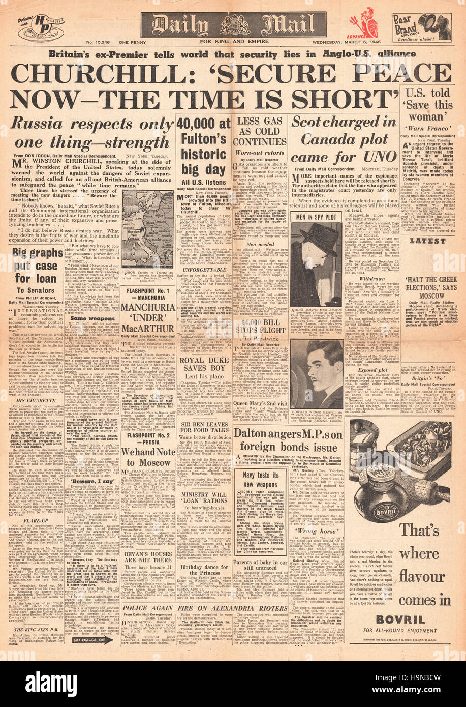 Daily Mail Churchill 1946 Liefert Eisernen Vorhang Rede Am