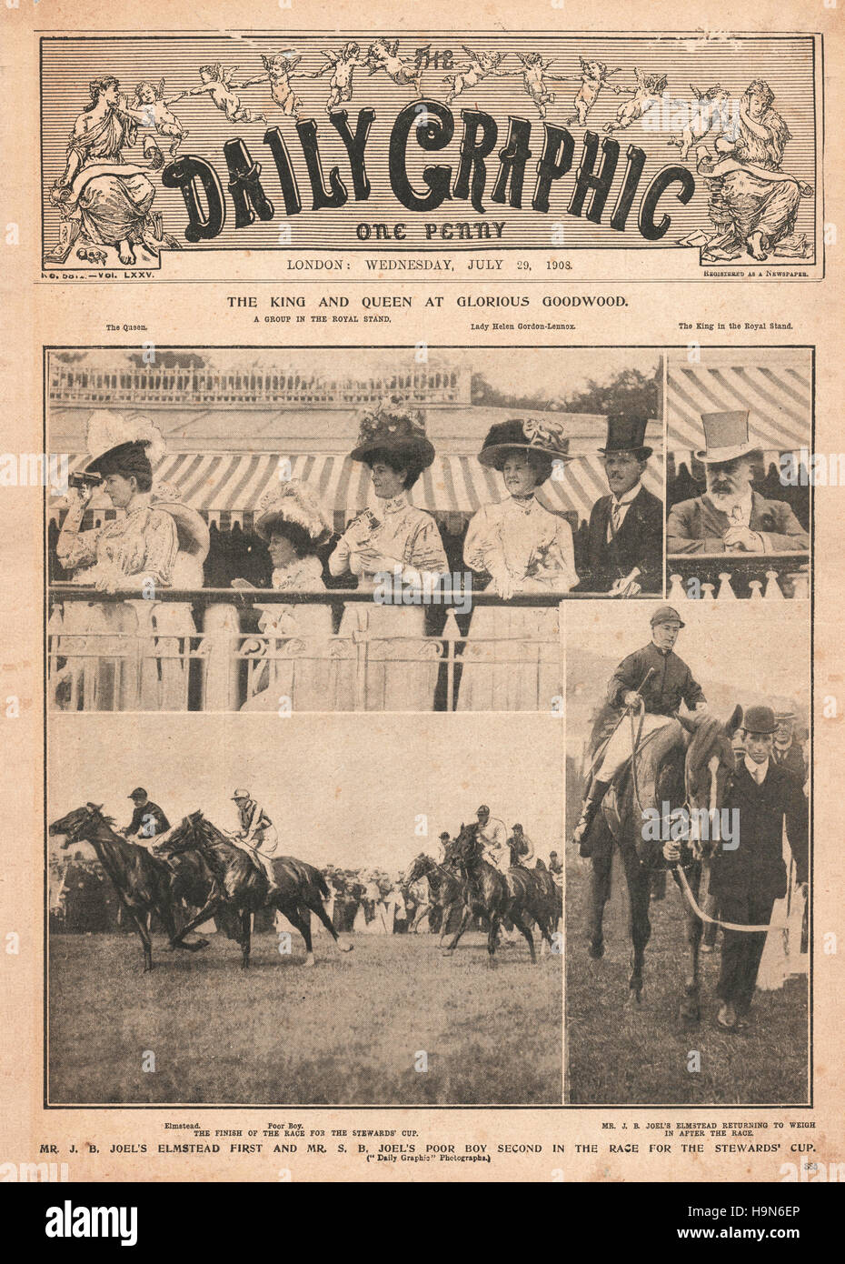 1908 daily Graphic Front Seite König Edward VII und Königin Alexandra bei Goodwood-Rennen Stockfoto