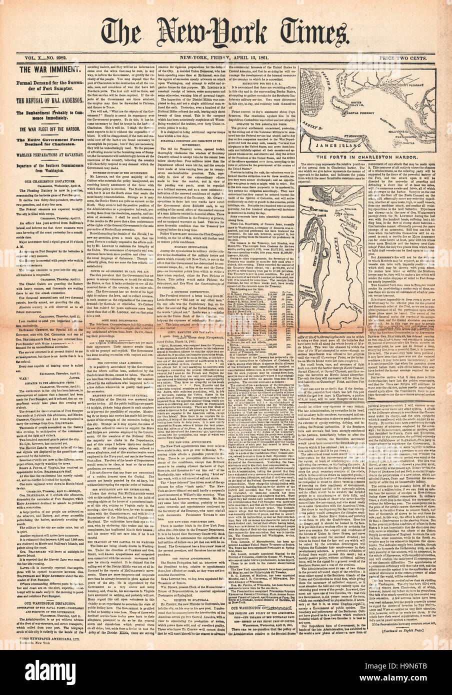 New York Times Sezessionskrieges 1861 Stockfoto