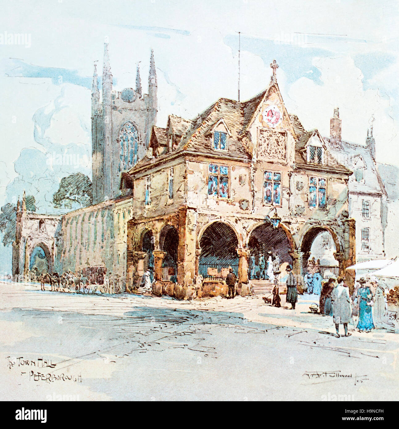 Rathaus, Peterborough, Farbe Halbton Illustration aus getöntem Zeichnung von A Henry Fullwood aus 1909 Studio Magazin Stockfoto