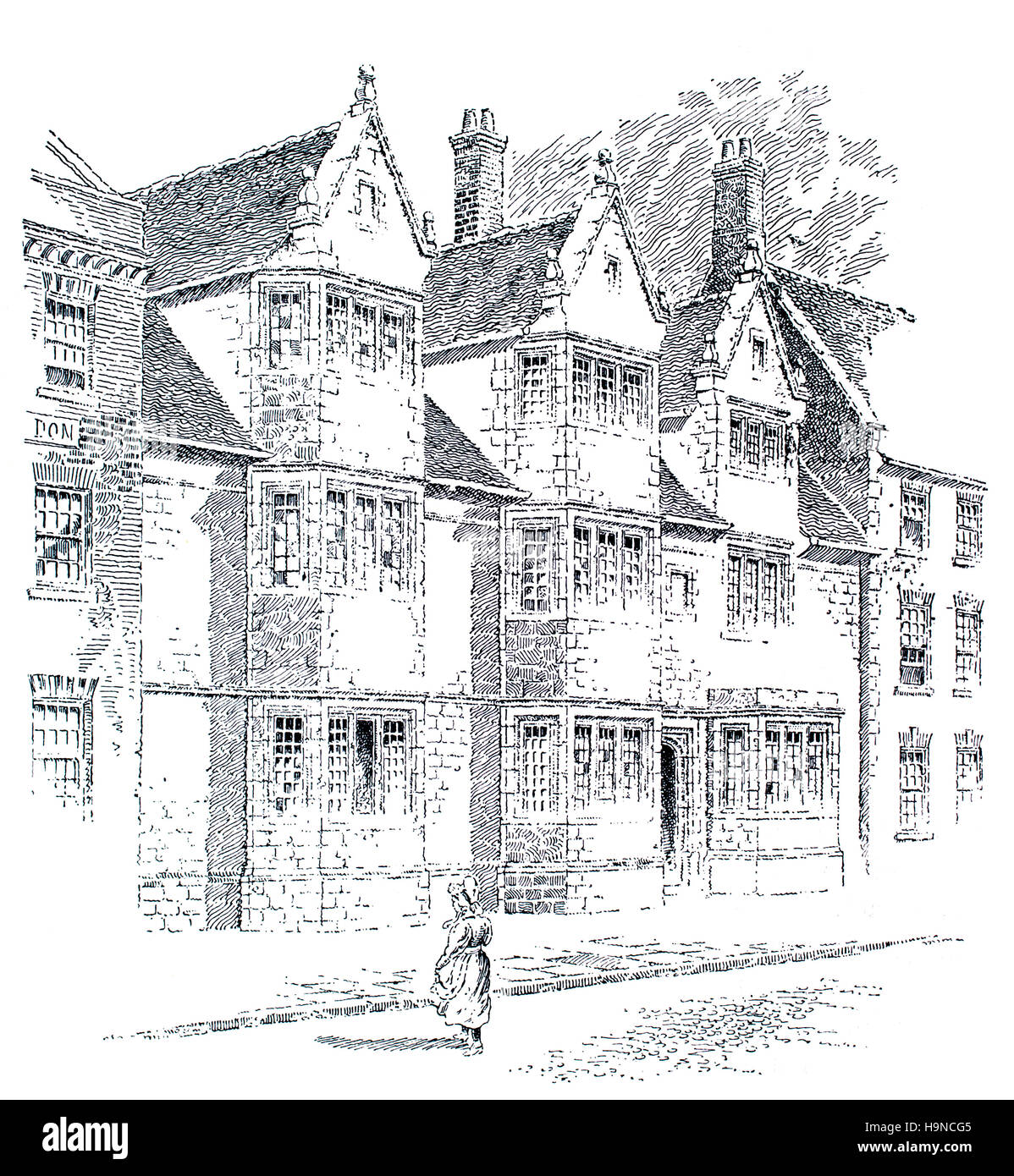 White Lion Inn, Oundle, Linie architektonische Abbildung, 1909 Studio Magazin Stockfoto