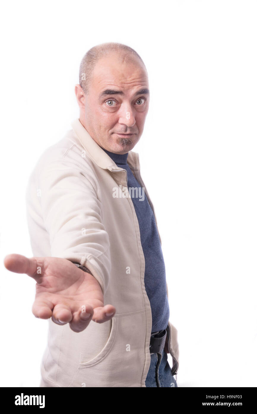 Mann hält seine Hand Stockfoto