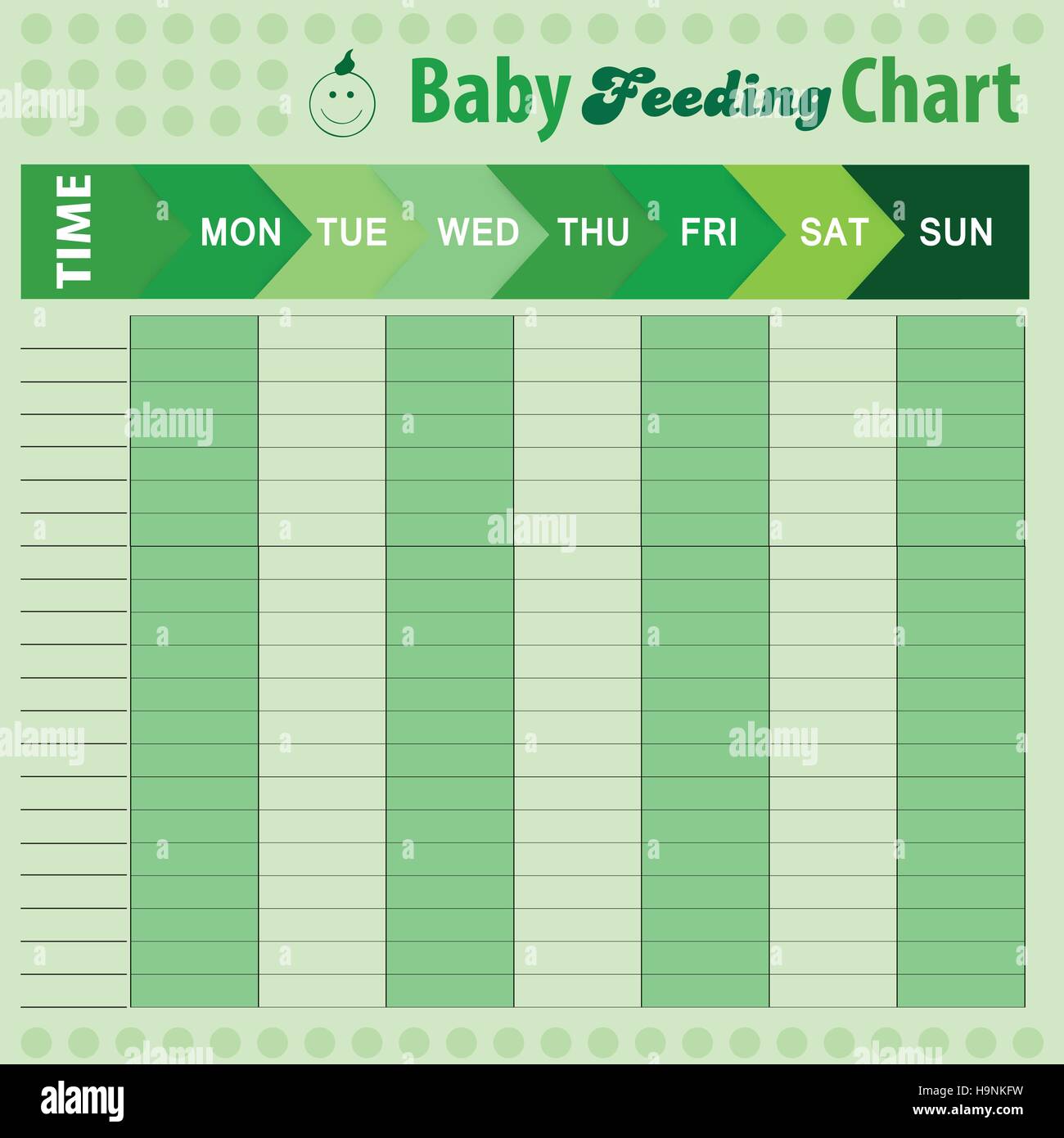 Säuglingsernährung Zeitplan - Baby-Diagramm für Mütter - bunte Vektor-illustration Stock Vektor