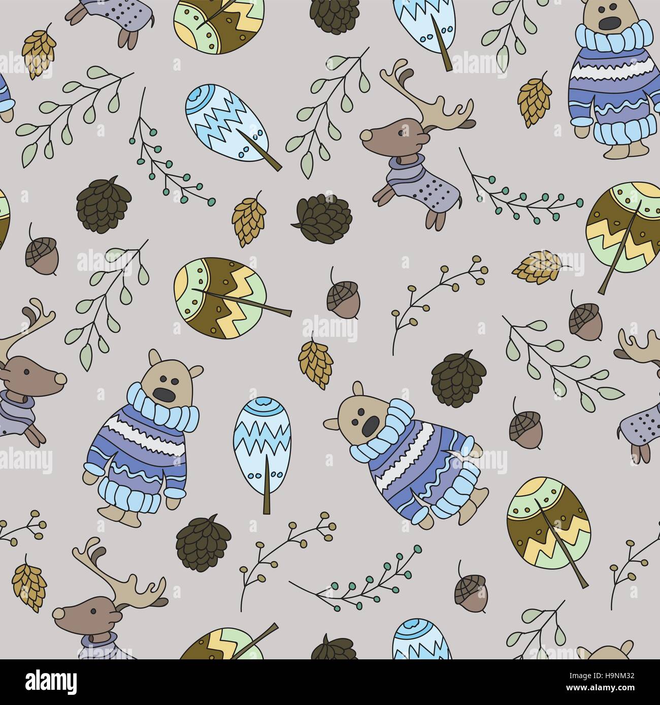 Nahtlose Muster mit einem Doodle-Wald - Vektor Stock Vektor