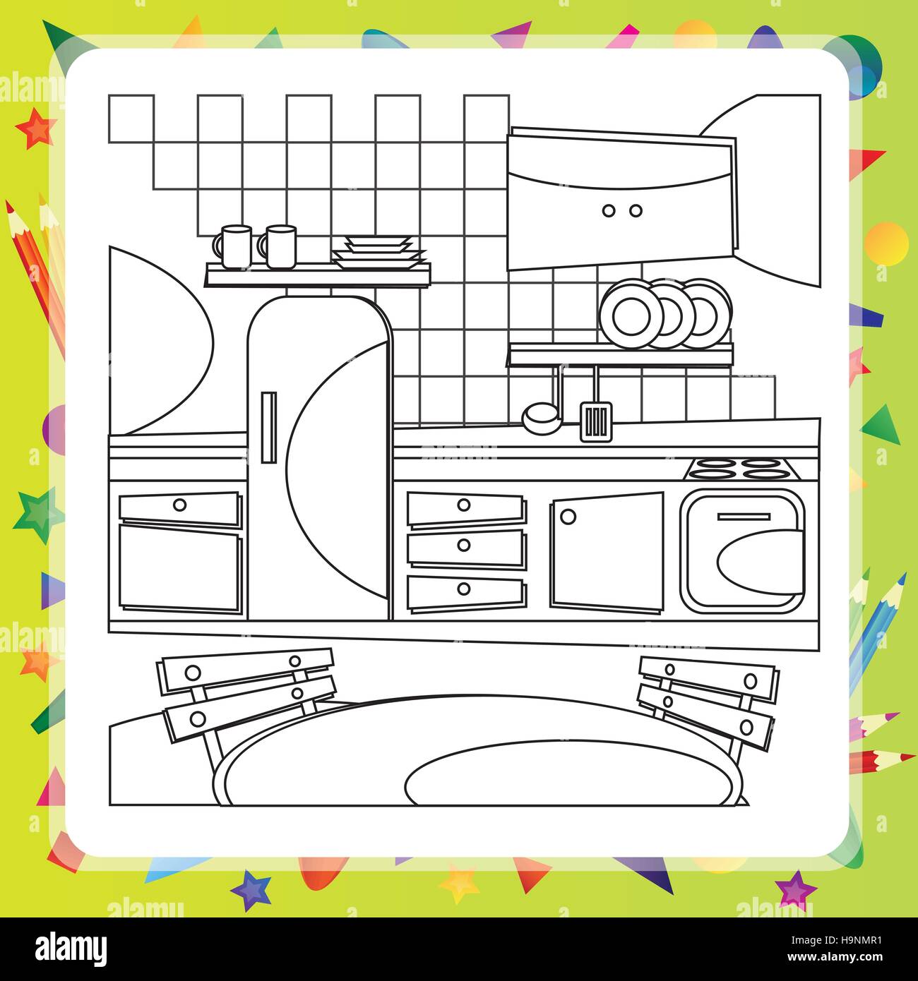 Malbuch mit Küche Cartoons - Vector Illustration. Stock Vektor