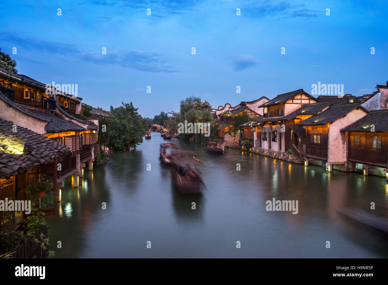 Nacht-Stück von Wuzhen Dorf im Süden von China Stockfoto