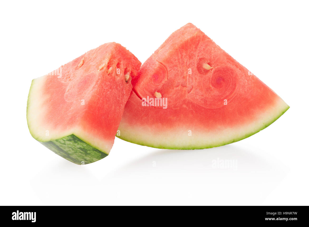 Zwei Scheiben der Wassermelone auf weiße, Clipping-Pfad enthalten Stockfoto