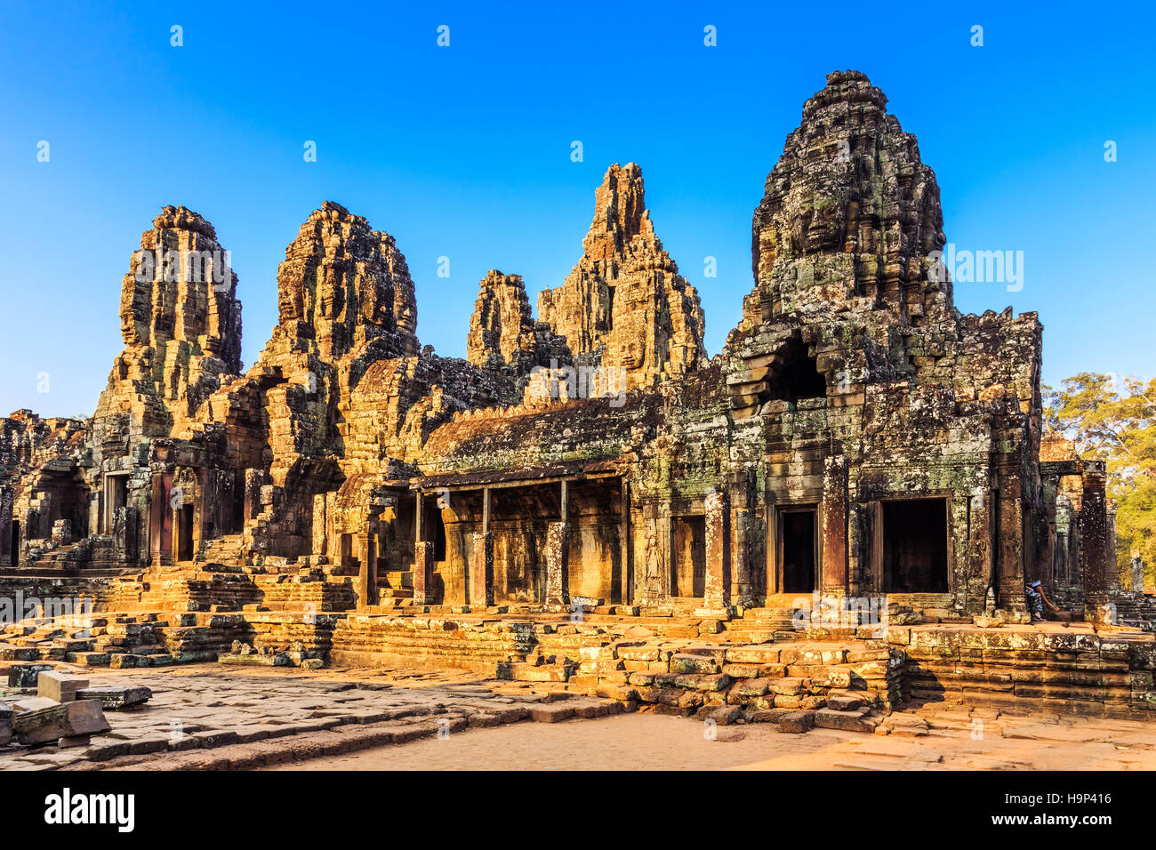Angkor, Kambodscha. Bayon Tempel Angkor Thom. Alten Khmer-Architektur. Stockfoto