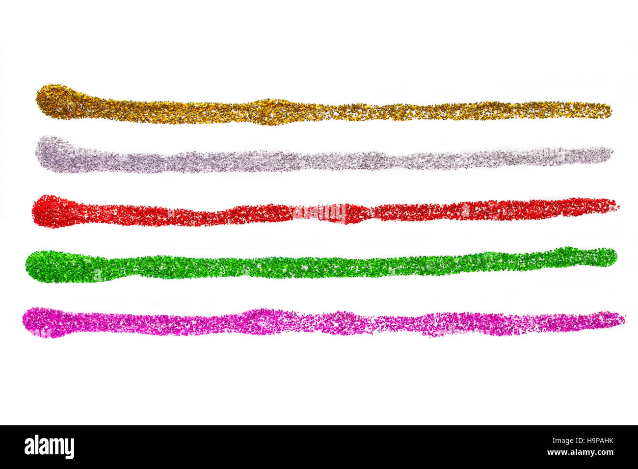 Farbige Glitter Strichen gesetzt. Isoliert auf weiss Stockfoto