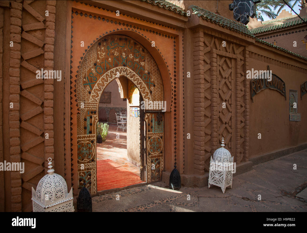 Riad Lamane Hotel in Zagora Palmenhaus. Stockfoto