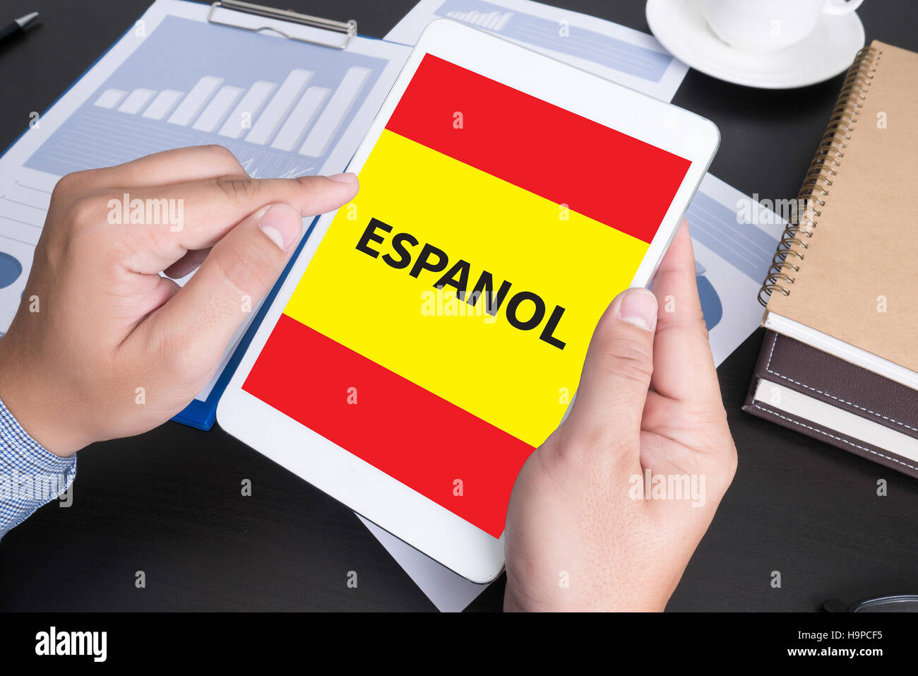 ESPANOL lernen Spanisch Bildung und Habla Espanol, Fragen, Stockfoto