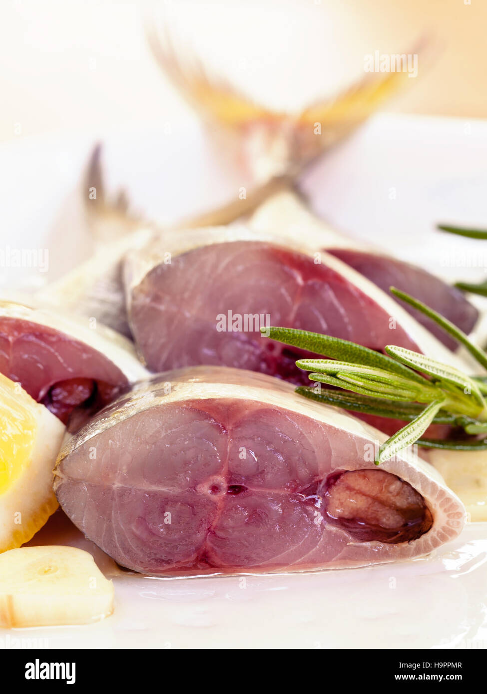 Frisch schneiden Mackeral in Olivenöl. Stockfoto