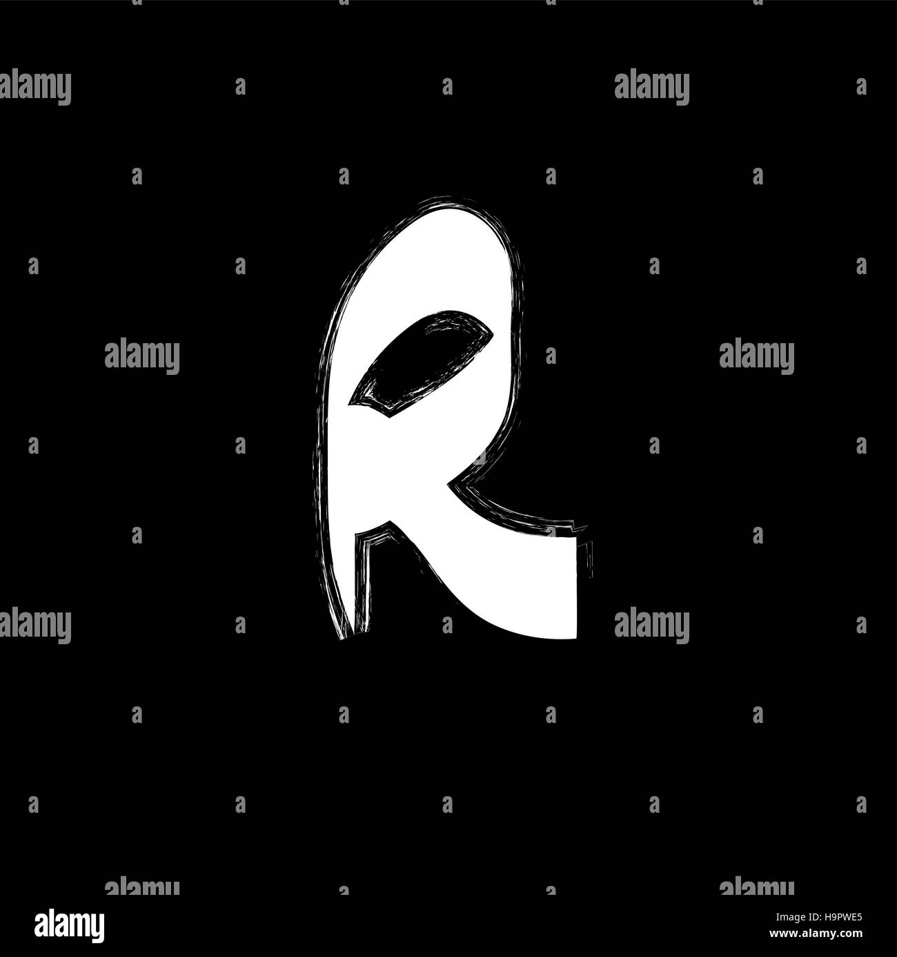 Isolierte Graffiti Schriftart Symbol. Weiße Grunge Stil Buchstaben R auf schwarzem Hintergrund. Underground Hip-Hop-Kalligraphie Symbol. Lateinische Alphabet Element Zeichen. VEC Stock Vektor