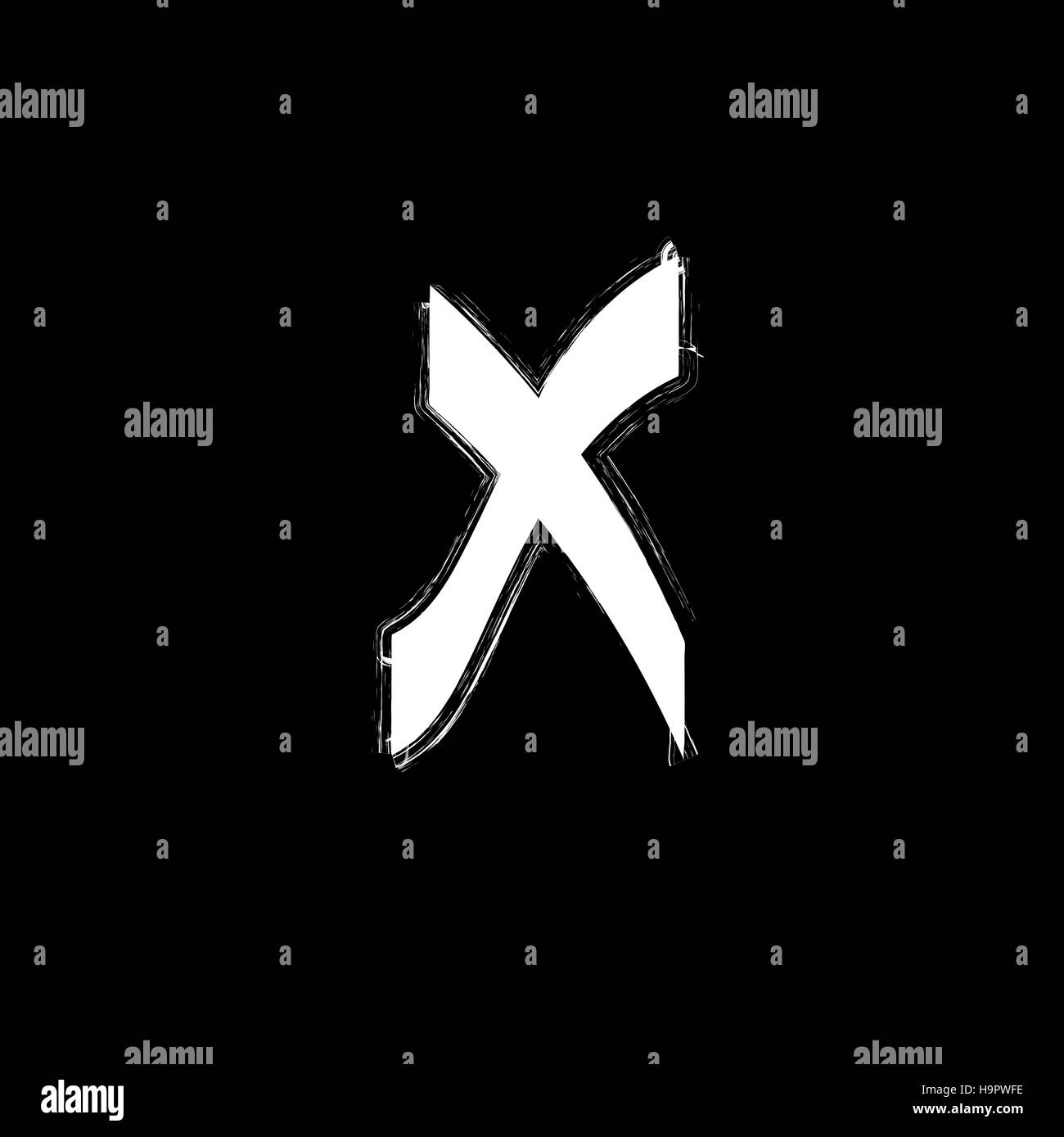 Isolierte Graffiti Schriftart Symbol. Weiße Grunge-Stil-Brief X auf schwarzem Hintergrund. Underground Hip-Hop-Kalligraphie. Kreuz Symbol. Lateinische Alphabet Element sig Stock Vektor