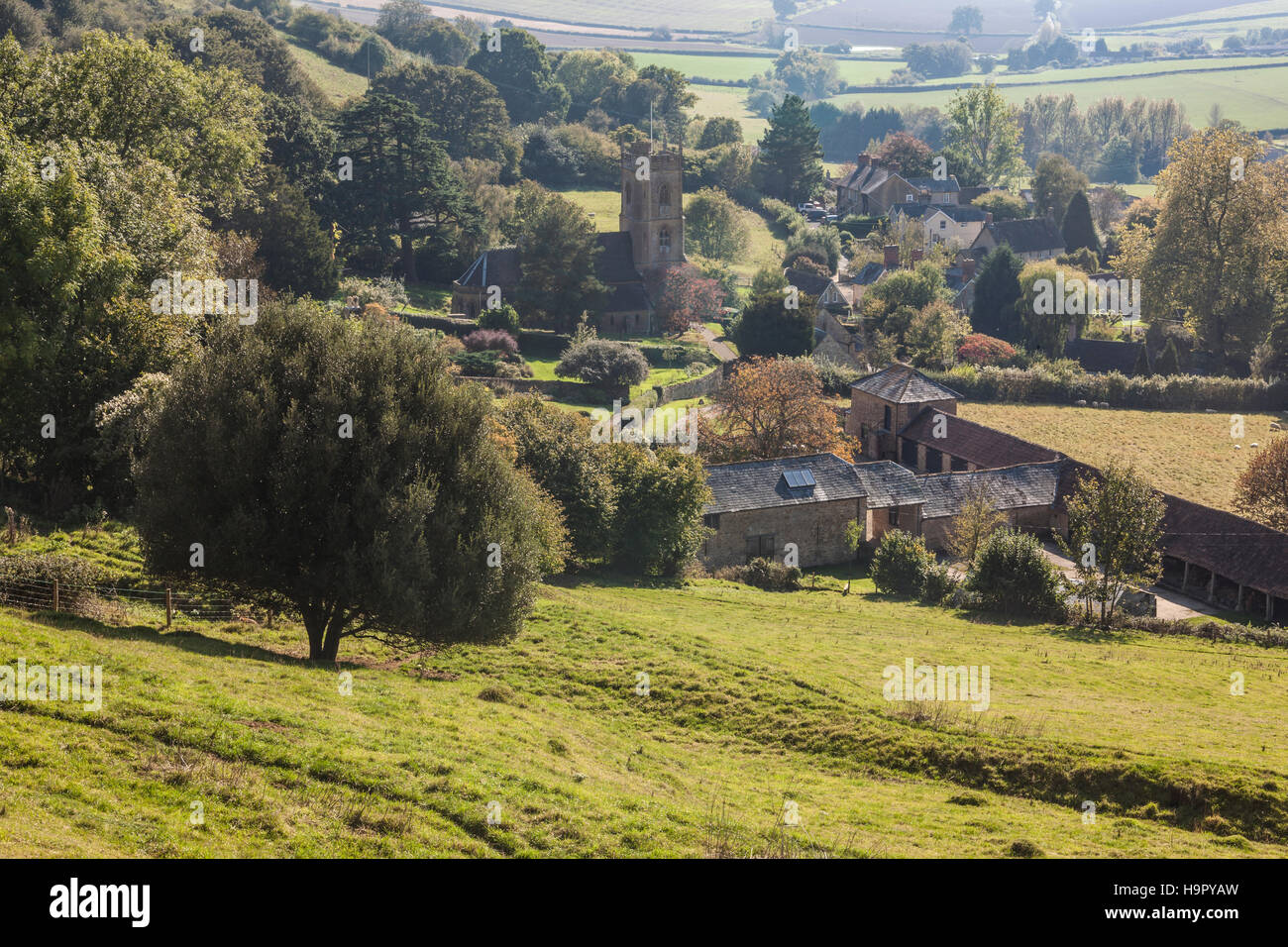 Corton Denham Dorf in Somerset. Stockfoto