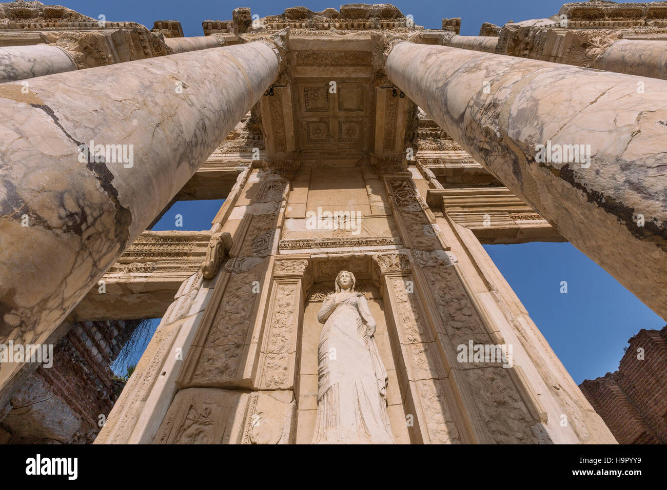 Fassade der römischen Bibliothek des Celsus in Ephesus, Selcuk, Izmir, Türkei Stockfoto