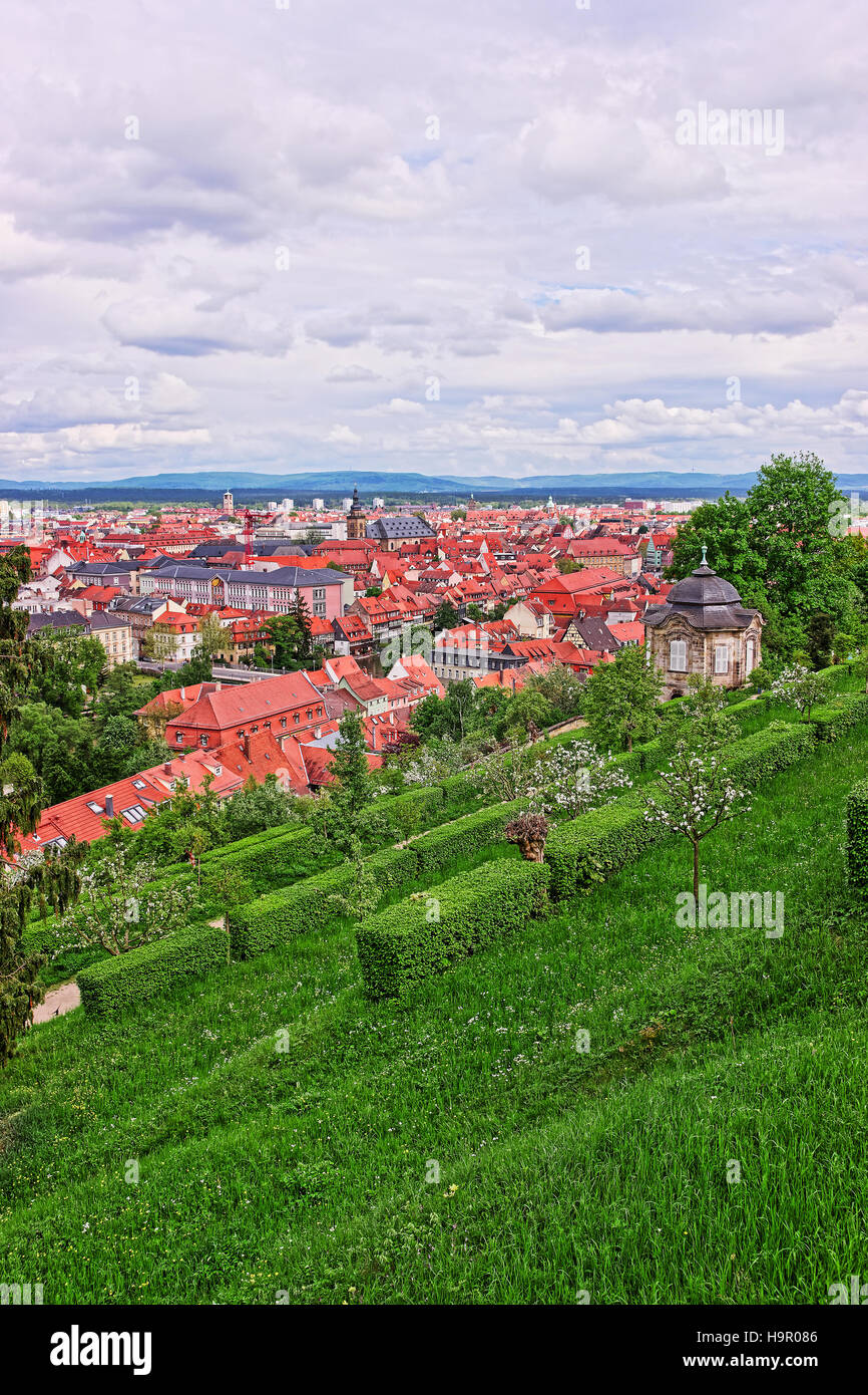 Bamberg-Zentrum in Bamberg in Oberfranken in Deutschland. Blick vom Hügel Stockfoto