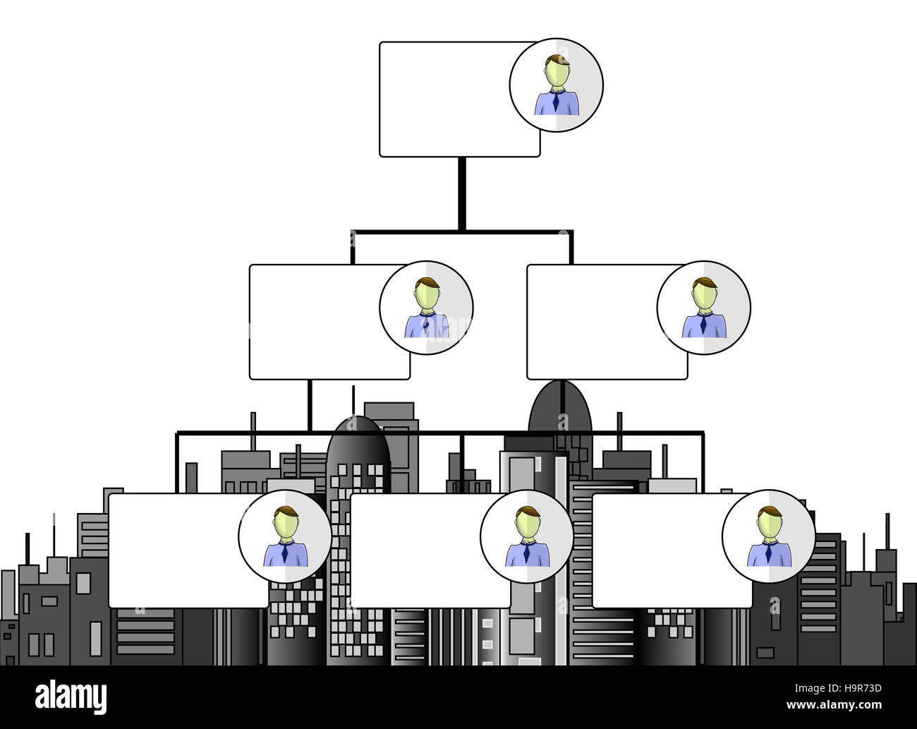Außenillustration Organisationskarte mit Business-Büros-skyline Stockfoto