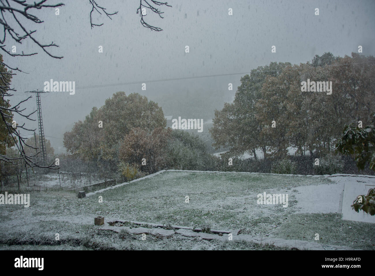 Cercedilla, Madrid, Spanien. 24. November 2016. Spanien Wetter; Schnee beginnt in Spanien zu fallen. Auf dem Bild ist die Stadt Cercedilla, das ist eine Gemeinde der autonomen Gemeinschaft von Madrid in Zentralspanien. Es liegt in der Sierra de Guadarrama. Bildnachweis: Alberto Sibaja Ramírez/Alamy Live-Nachrichten Stockfoto