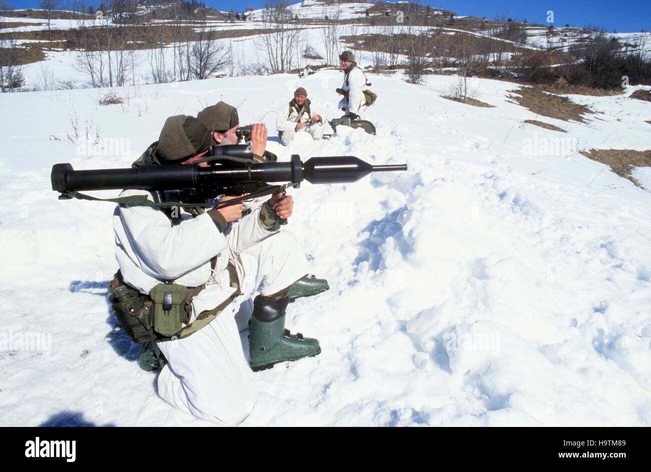 Italienische Armee, Winter-Übungen der Alpini Gebirgstruppen Stockfoto