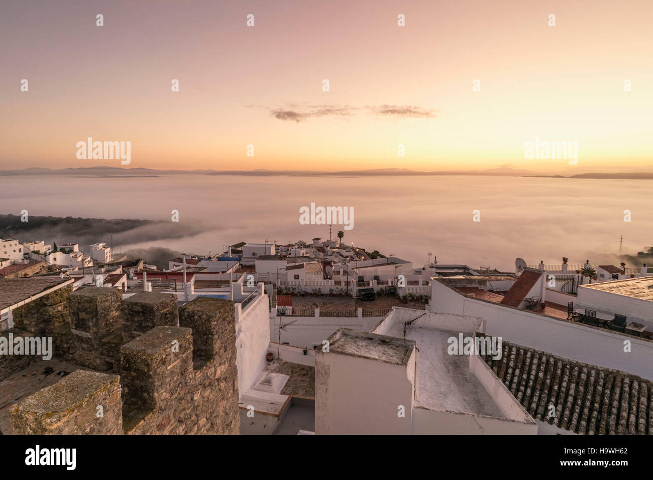 Sunrise, Vejer De La Frontera, Pueblo Blanco, Provinz Cadiz, Andalusien, Spanien Stockfoto