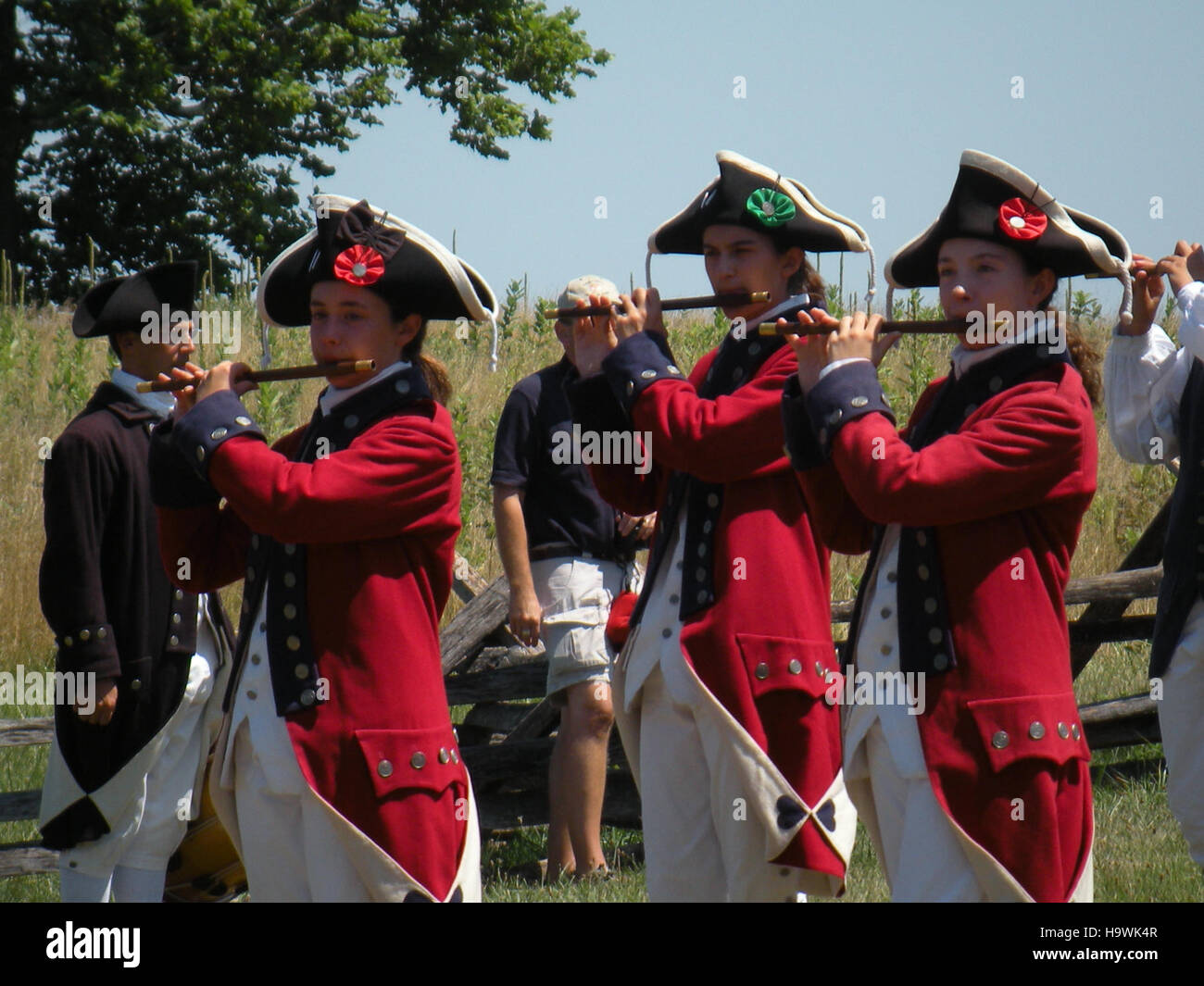 Die Fifes and Drums of York Town, Teil der historischen Nachstellungen im Valley Forge National Park, zeigen das kulturelle Erbe und die Rolle der Musik in der frühen amerikanischen Geschichte. Stockfoto
