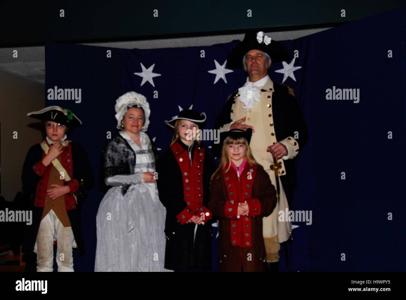 Der Valley Forge National Historical Park feiert den Geburtstag Washingtons mit historischen Nachstellungen, die das Erbe George Washingtons während der Amerikanischen Revolution hervorheben. Stockfoto
