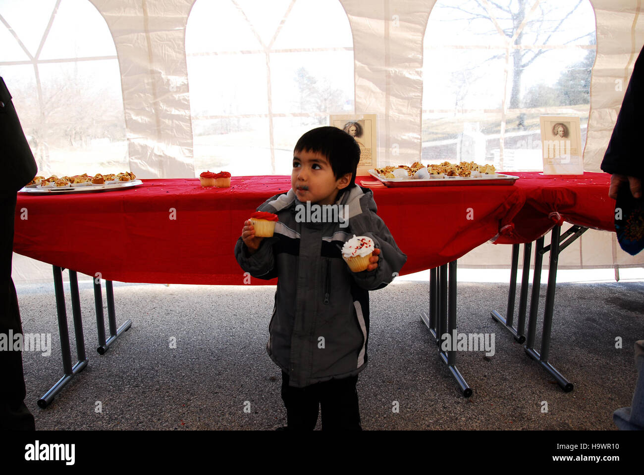 Der Valley Forge National Park erinnert an die Geburtstagsparty Washingtons, eine Veranstaltung, die George Washingtons Rolle in der Amerikanischen Revolution mit historischen Nachstellungen und Parkanerziehung kennzeichnet. Stockfoto