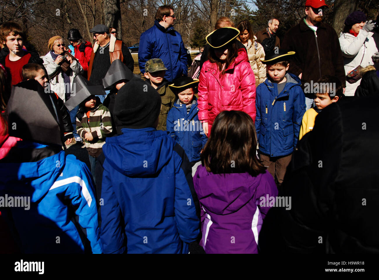 Eine historische Nachstellung der Geburtstagsparty von Washington, die im Valley Forge National Park stattfindet und George Washington und das Erbe der Kontinentalarmee während der Amerikanischen Revolution würdigt. Stockfoto