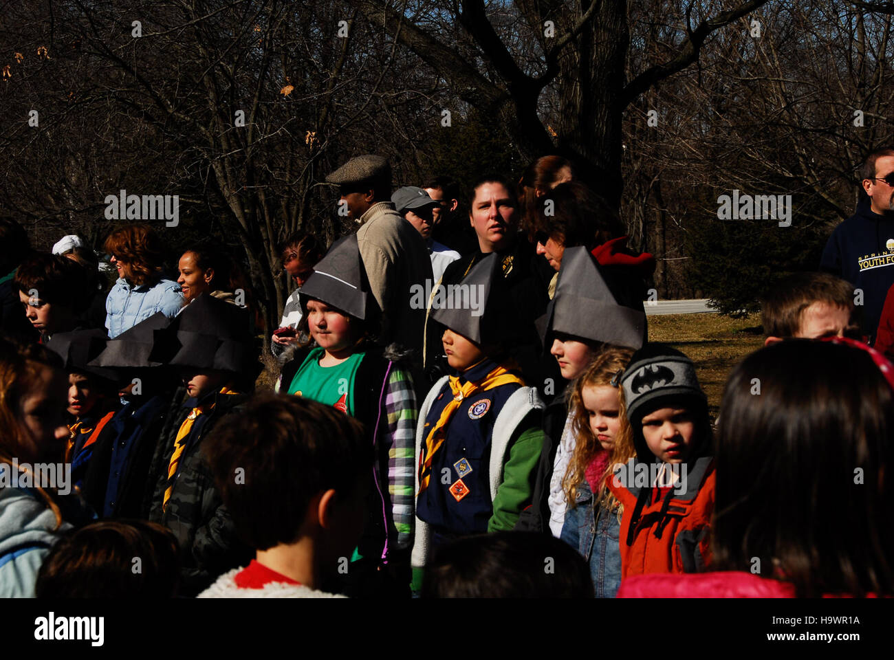Der Valley Forge National Park erinnert an Washingtons Geburtstag mit einer historischen Feier, die die Rolle des Parks in der amerikanischen Geschichte und die Gründung des Landes unterstreicht. Stockfoto