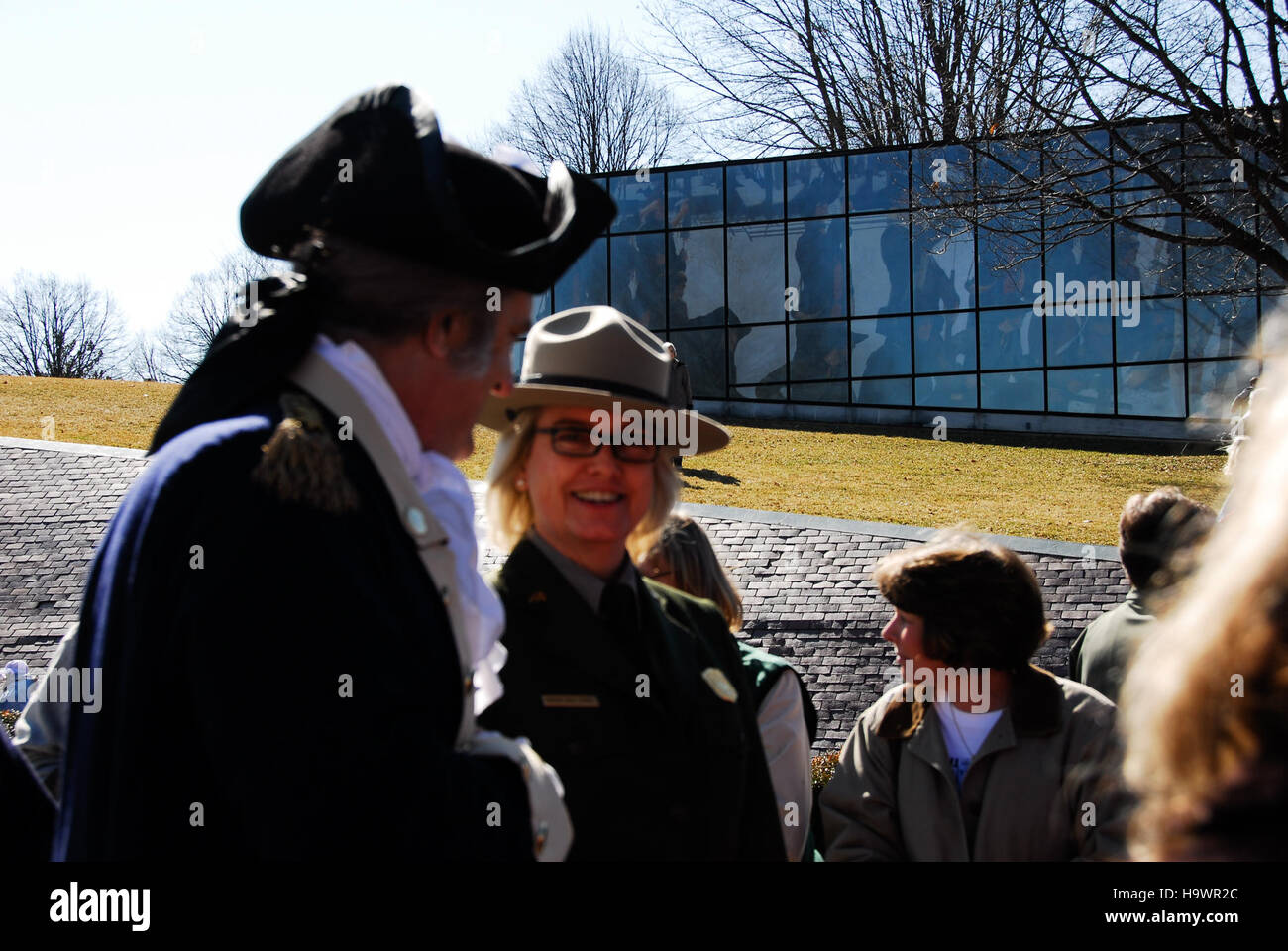 Im Valley Forge National Park werden Veranstaltungen wie die Geburtstagsparty von Washington veranstaltet, um der Geschichte des Landes zu gedenken und George Washingtons Führung während der Amerikanischen Revolution zu ehren. Stockfoto