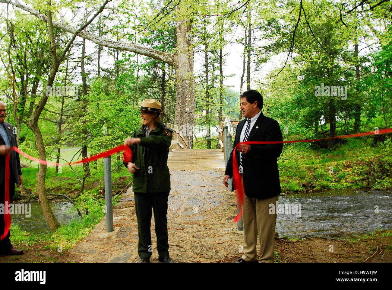 Der Valley Forge National Historical Park hielt eine Zeremonie ab, die den Abschluss neuer Parkentwicklungen markierte und das Besuchererlebnis durch verbesserte Infrastruktur und Bildungsprogramme verbesserte. Stockfoto