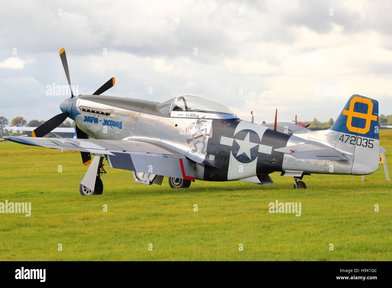 Nordamerikanischer Mustang P - 51D Jumpin Jaques besuchen White Waltham Stockfoto