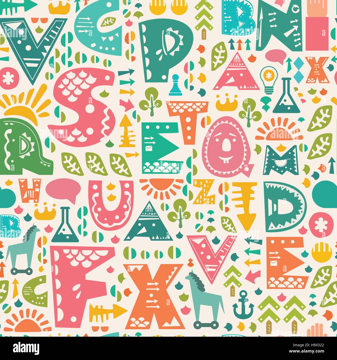 Nahtlose Vektormuster mit niedlichen bunten Buchstaben Stock Vektor