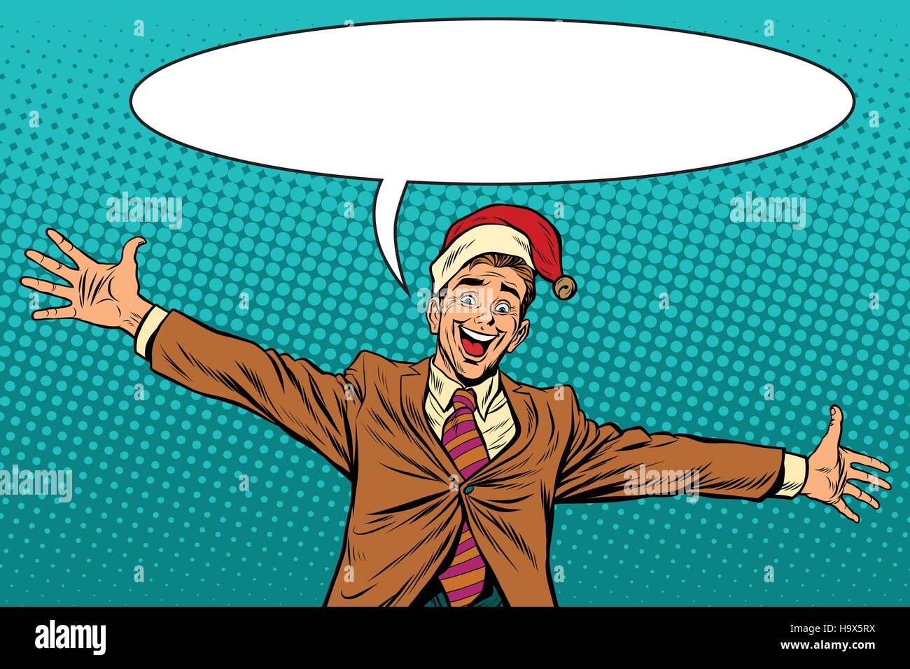 Hallo Geschäftsmann Weihnachtsüberraschung. Pop-Art-Retro-Vektor-illustration Stock Vektor