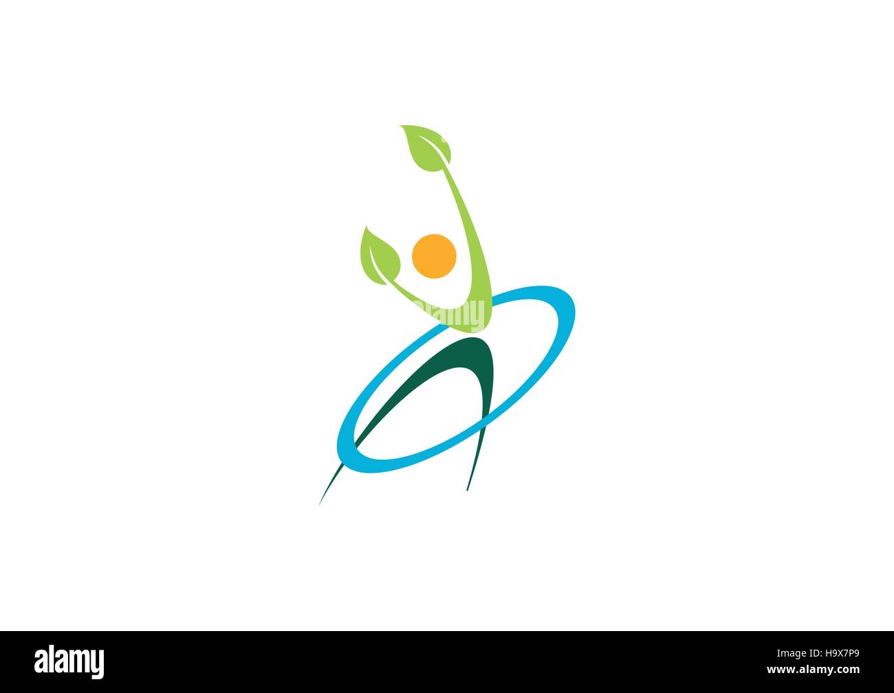 Wellness-Gesundheit-Menschen-Logo, Kreis Fitness Natursee Symbol Logo, menschliche Blatt Symbol Vektor Anlagenplanung Stock Vektor