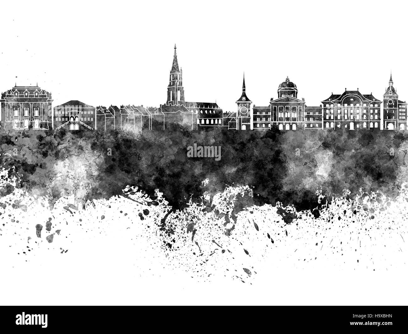 Skyline von Toulouse in schwarz Aquarell auf weißem Hintergrund Stockfoto