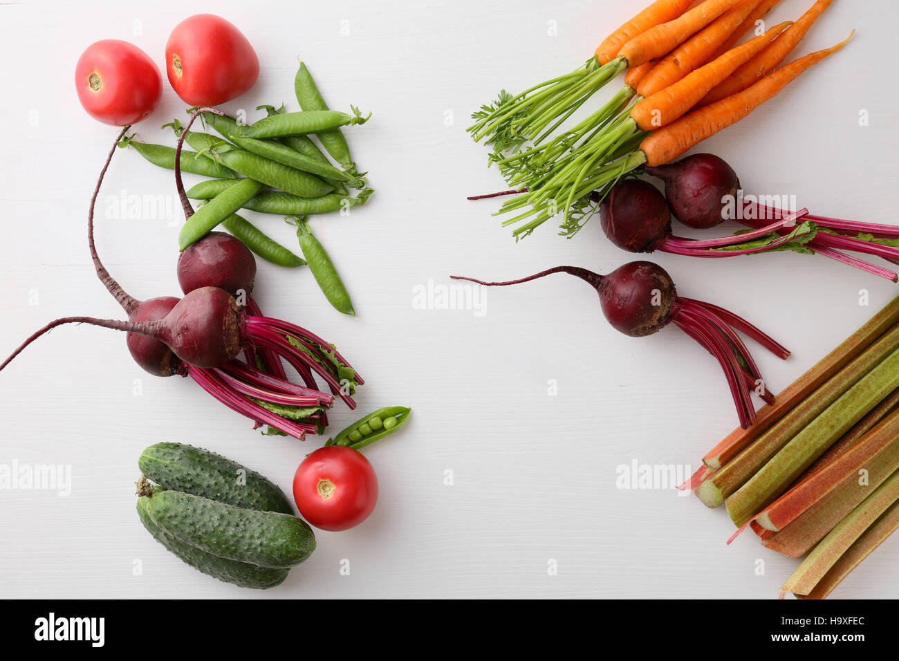 Weißes Essen Hintergrund, Gemüse oben Stockfoto