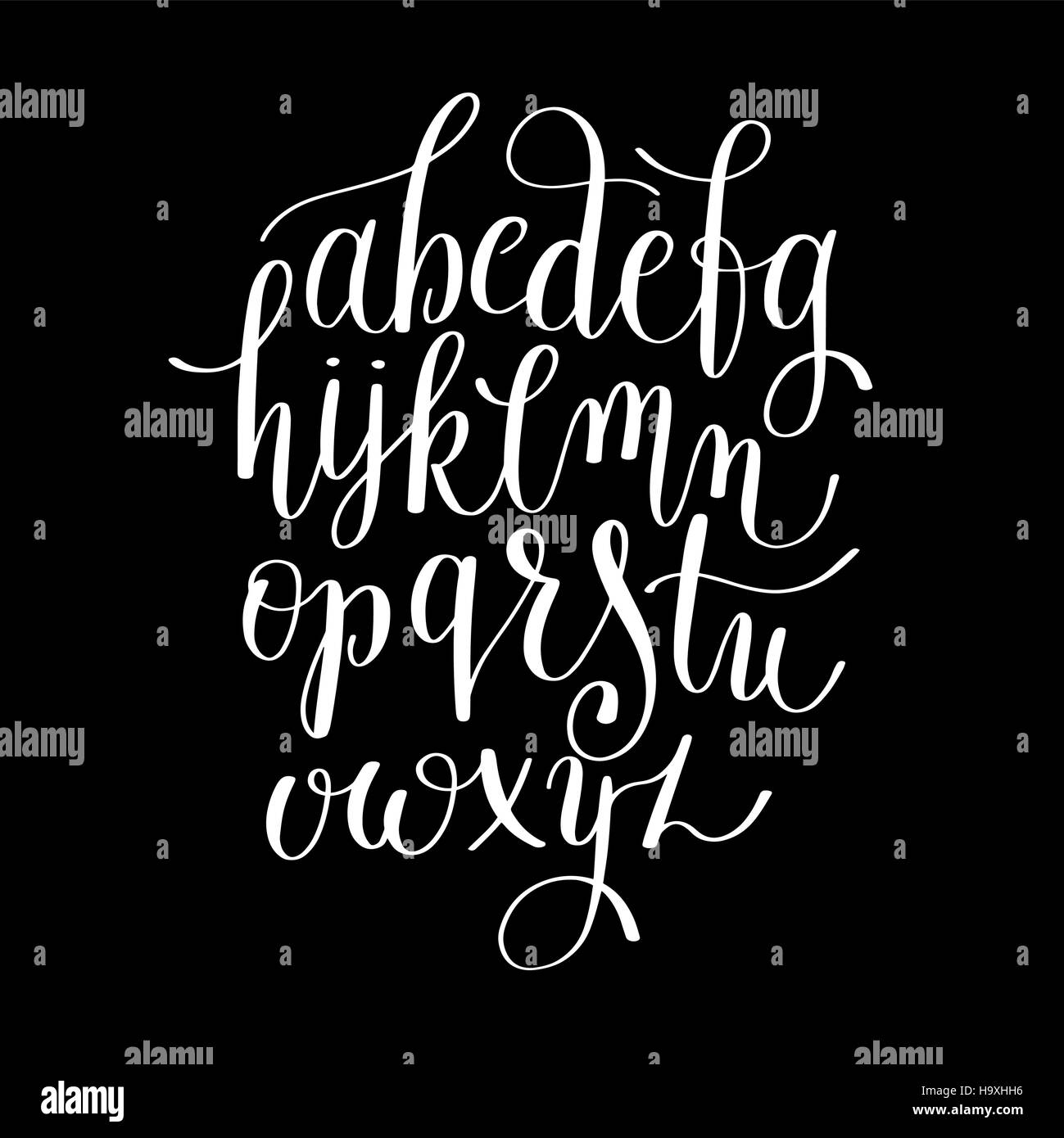 schwarze und weiße Hand Schriftzug Alphabet Design, handschriftliche