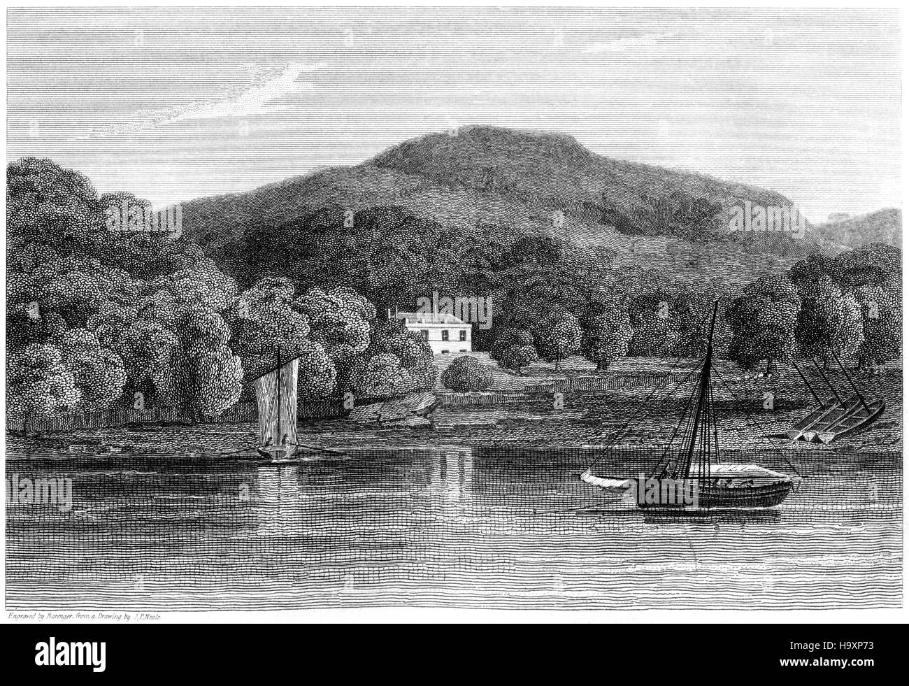 Eine Gravur der Briton Ferry gescannt Glamorganshire in hoher Auflösung aus einem Buch, gedruckt im Jahre 1812. Kostenlos copyright geglaubt. Stockfoto