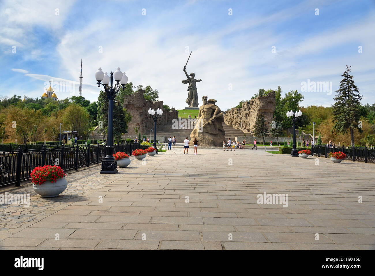 Stehend auf den Tod-Platz. Memorial Komplex Mamajew Kurgan in Wolgograd.  Russland Stockfoto