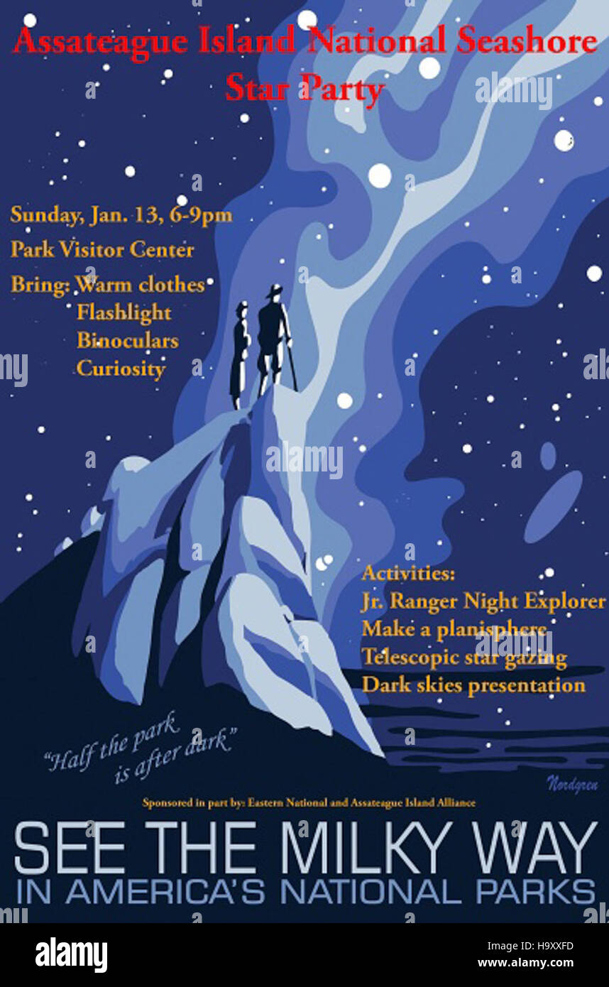 Eine öffentliche Star Party-Veranstaltung im Assateague National Seashore, bei der Besucher den Nachthimmel beobachten und mehr über Astronomie erfahren können. Stockfoto