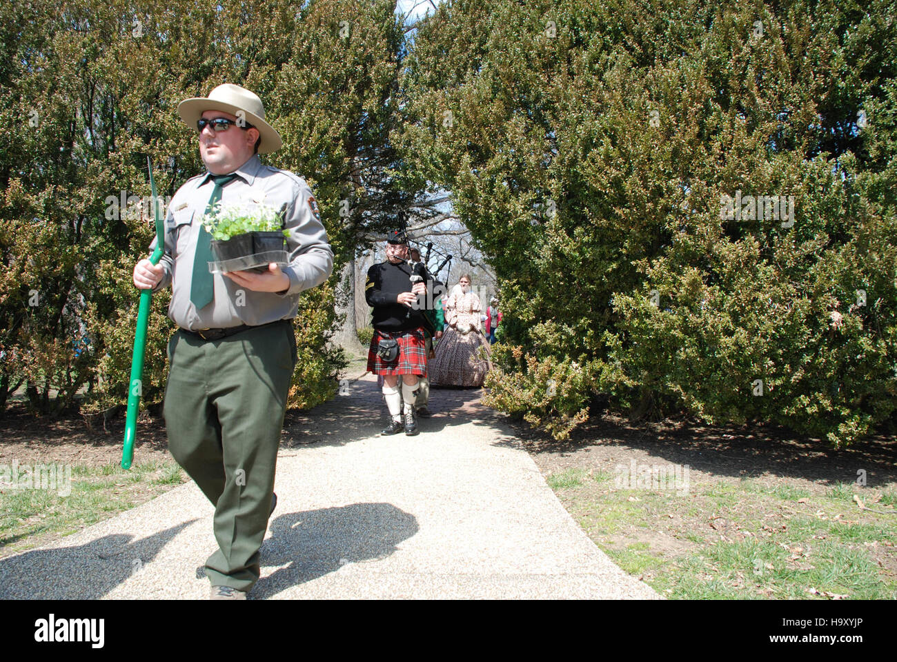 Ein historisches Bild aus dem Arlington House National Park, das das Ereignis der Hibernians zeigt, ein Teil des kulturellen Erbes und der historischen Erhaltung an der Stätte. Stockfoto