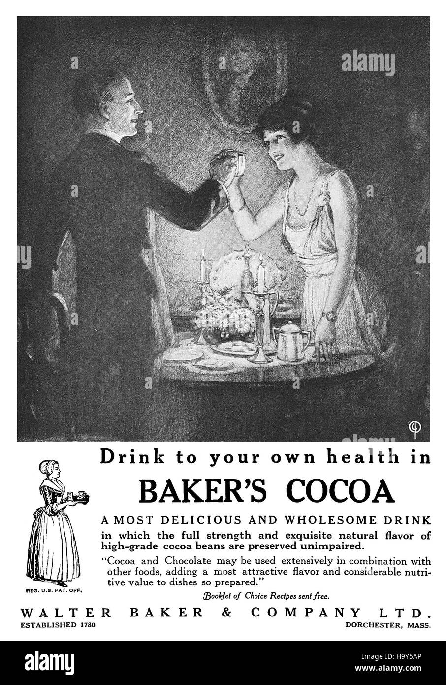 1920 US Werbung für Bakers Kakao Stockfoto