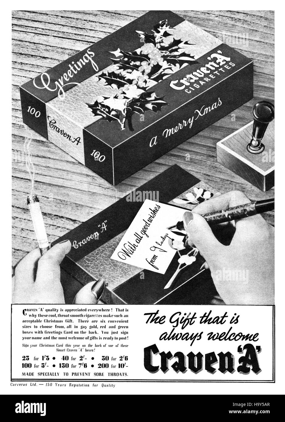 1936 britische Weihnachten Werbung für Zigaretten Craven 'A' Stockfoto
